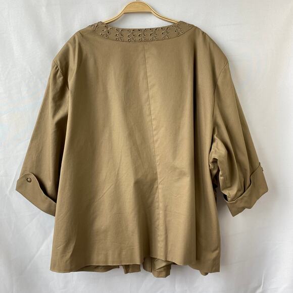 Russel Kemp Catherines Swing Blazer Jacket Women 5X Tan Khaki Embroidered Eyelet - Picture 2 of 11